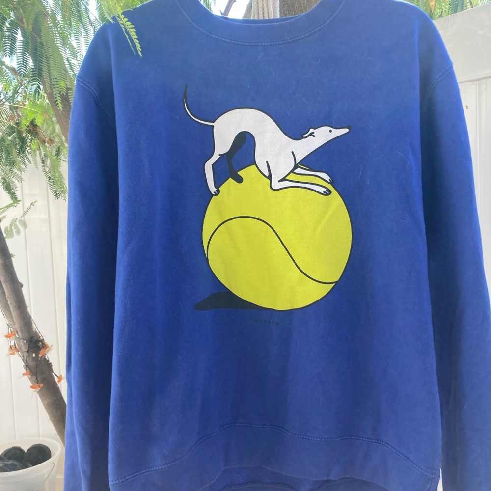 Blue Cozy Bypato Sweatshirt with Dog and Tennis Ball Graphic